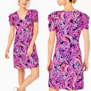 LILLY PULITZER Aleece T-Shirt Dress Low Tide Navy Flirty Fins Feathers XXL